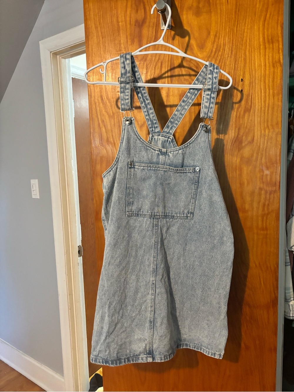Light Wash Denim Overall Dress with Front Pocket by celebrity Pink